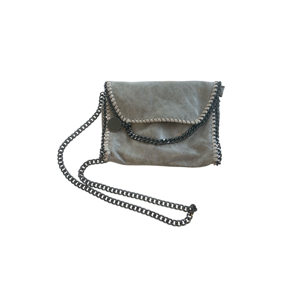 Designer Grey Faux Leather Chain Crossbody Bag Clutch Evening Party